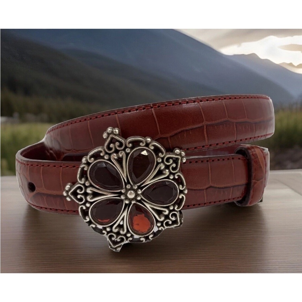 Brighton Red Leather Belt with Silver Accents